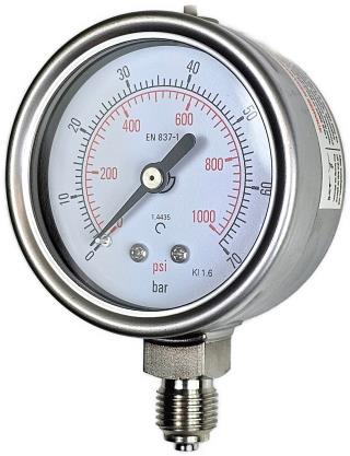 Pressure Gauge - 63mm All Stainless Steel - DIN Style Bayonet Lock  Bezel