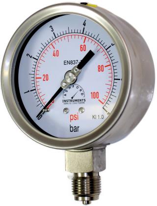 DIN Style Pressure Gauge - 100mm & 160mm All Stainless Steel - Bayonet Lock  Bezel